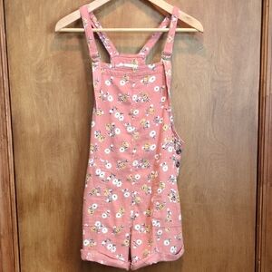 Hollister Cotton Blend Floral Overalls in Rosy Brown Size S